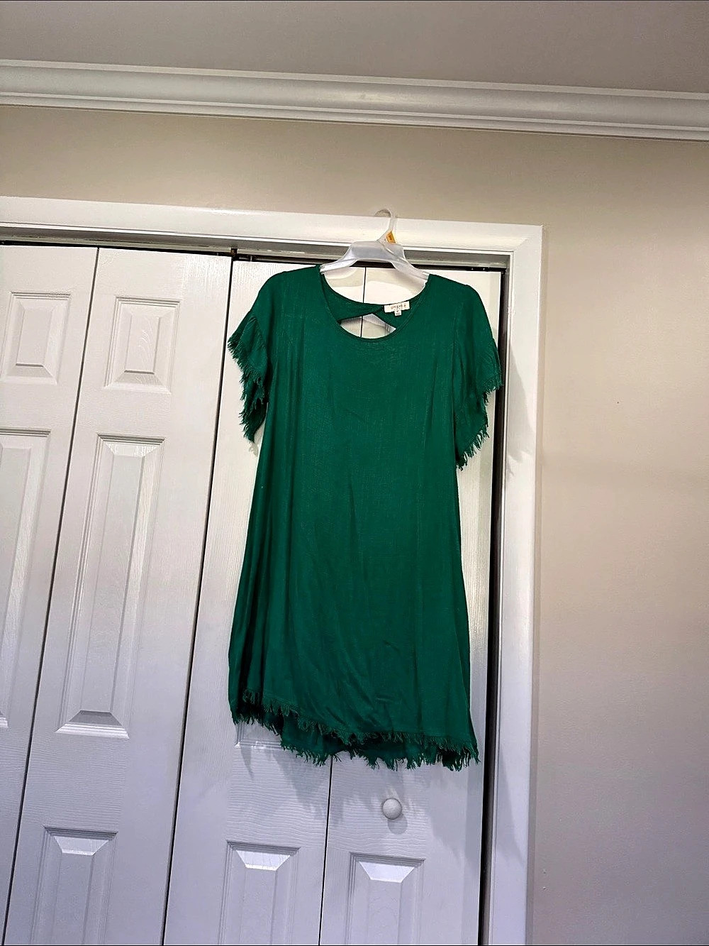 Fringe Trim Mini Dress in Green